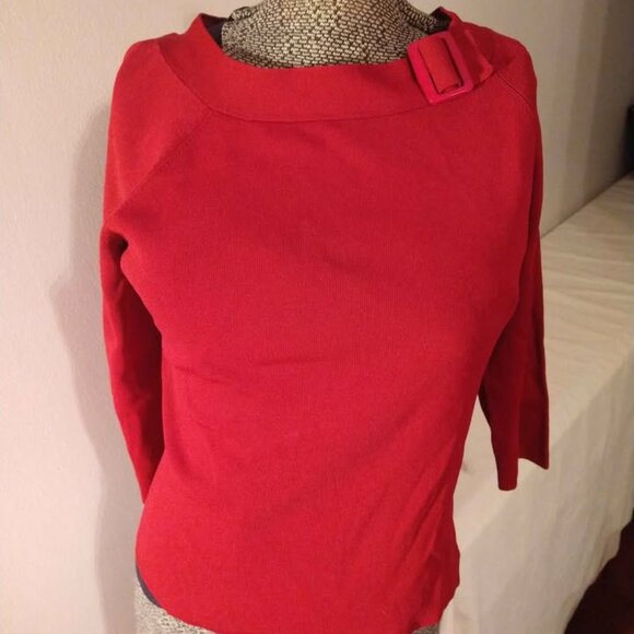 Vintage 70s stretchy burgundy blouse, Medium Size - Picture 1 of 3